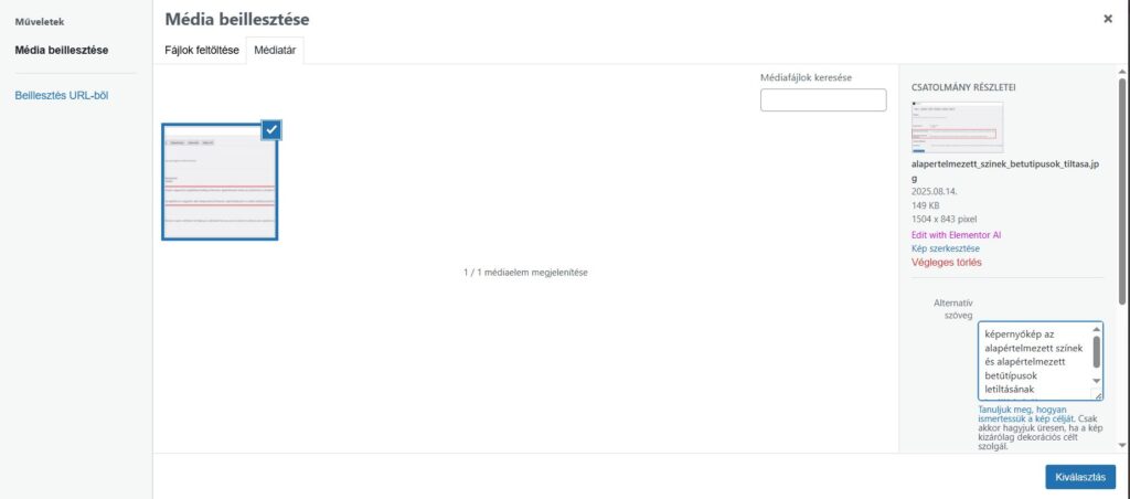 képernyőkép a képek alternatív szövegének helyes megadásáról