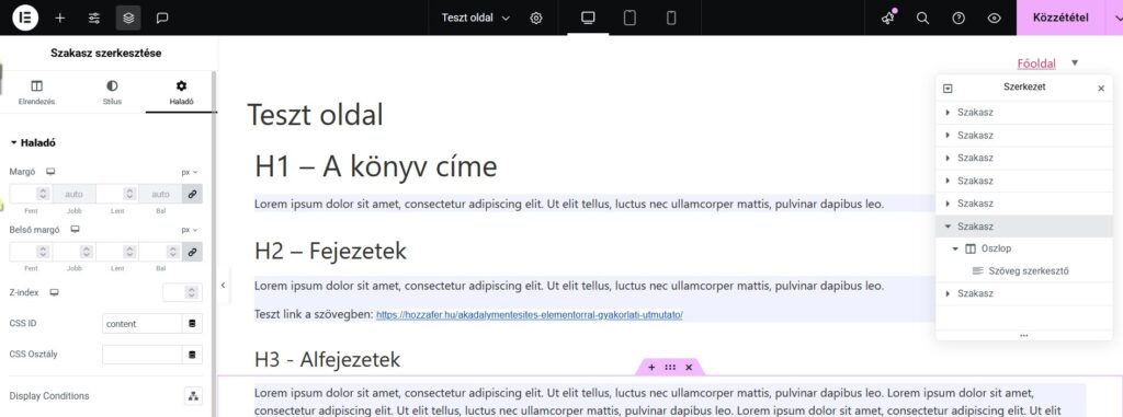 képernyőkép a CSS ID hozzáadásának lehetőségéről
